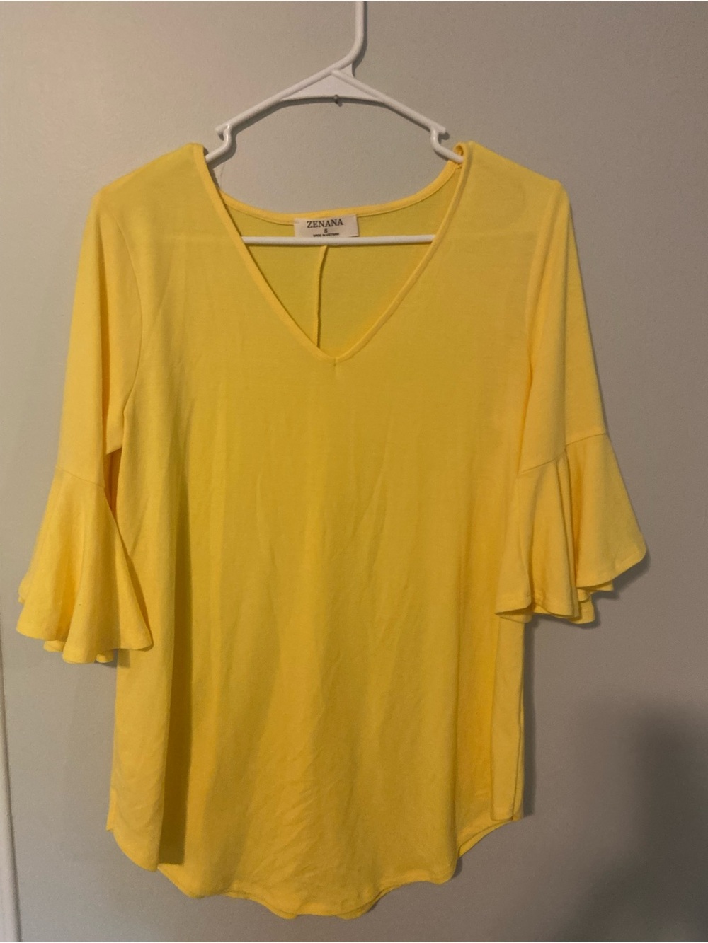 Zenana Outfitters Bright Yellow V-Neck Tunic with Ruffle Sleeves